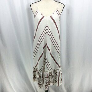 Lou & Grey Women's Midi Tank Dress XS White Brown Embroidered Striped Cotton